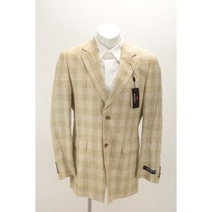 NWT R. Raspinni Sport Coat Men's 40R Tan Check Plaid Jacket Blazer